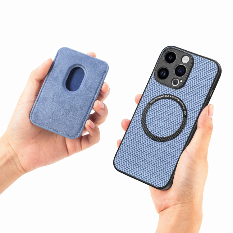 For iPhone 15 Pro Carbon Fiber Leather Card Magsafe Phone Case(Blue) - iPhone 15 Pro Cases by buy2fix | Online Shopping UK | buy2fix