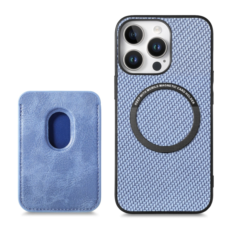 For iPhone 16 Pro Max Carbon Fiber Leather Card Magsafe Phone Case(Blue) - iPhone 16 Pro Max Cases by buy2fix | Online Shopping UK | buy2fix