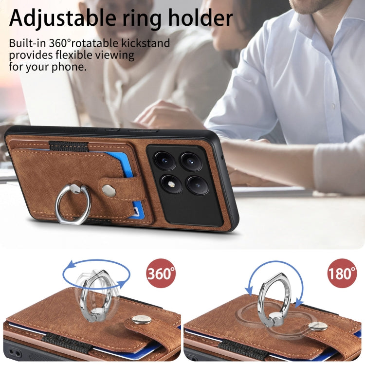 For Xiaomi Redmi K70E Retro Skin-feel Ring Card Wallet Phone Case(Brown) - K70E Cases by buy2fix | Online Shopping UK | buy2fix