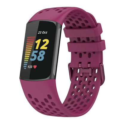 For Fitbit Charge 6 Solid Color Breathable Sports Silicone Watch Band(Wine Red) - Watch Bands by buy2fix | Online Shopping UK | buy2fix