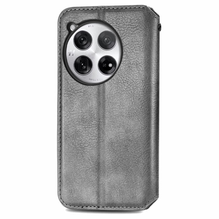 For OnePlus 12 Cubic Grid Pressed Magnetic Leather Phone Case(Grey) - OnePlus Cases by buy2fix | Online Shopping UK | buy2fix