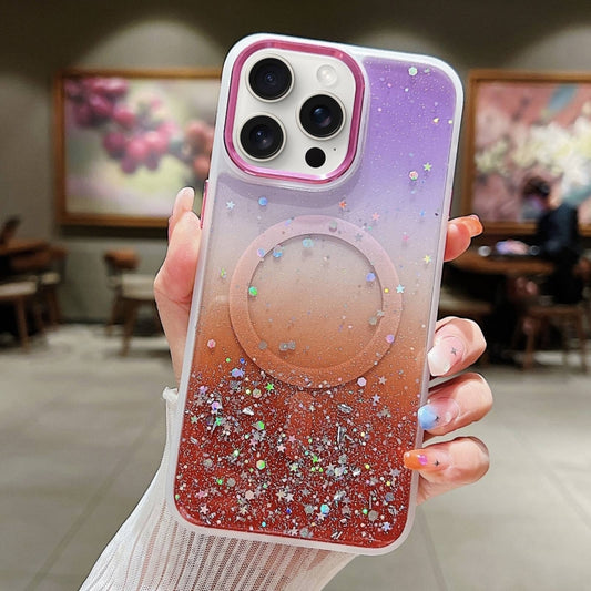 For iPhone 15 Pro Multicolor Gradient Glitter Sequin MagSafe TPU Phone Case(Purple+Red) - iPhone 15 Pro Cases by buy2fix | Online Shopping UK | buy2fix