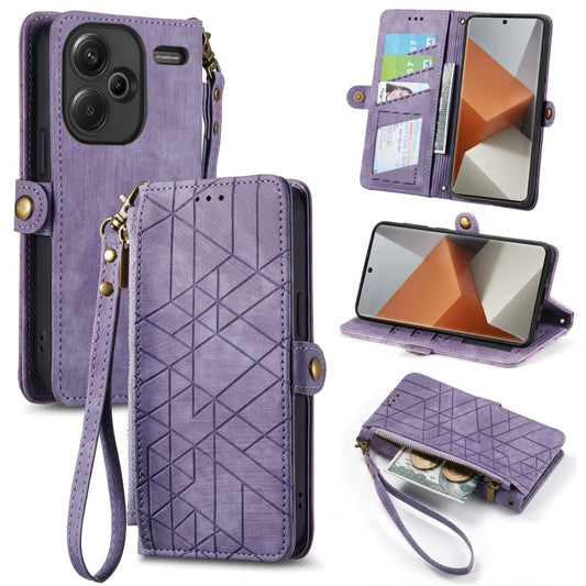 For Xiaomi Redmi Note 13 Pro+ Geometric Zipper Wallet Side Buckle Leather Phone Case(Purple) - Note 13 Pro+ Cases by buy2fix | Online Shopping UK | buy2fix