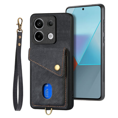 For Xiaomi Redmi Note 13 Pro 5G Retro Card Wallet Fold Leather Phone Case with Strap(Black) - Note 13 Pro Cases by buy2fix | Online Shopping UK | buy2fix