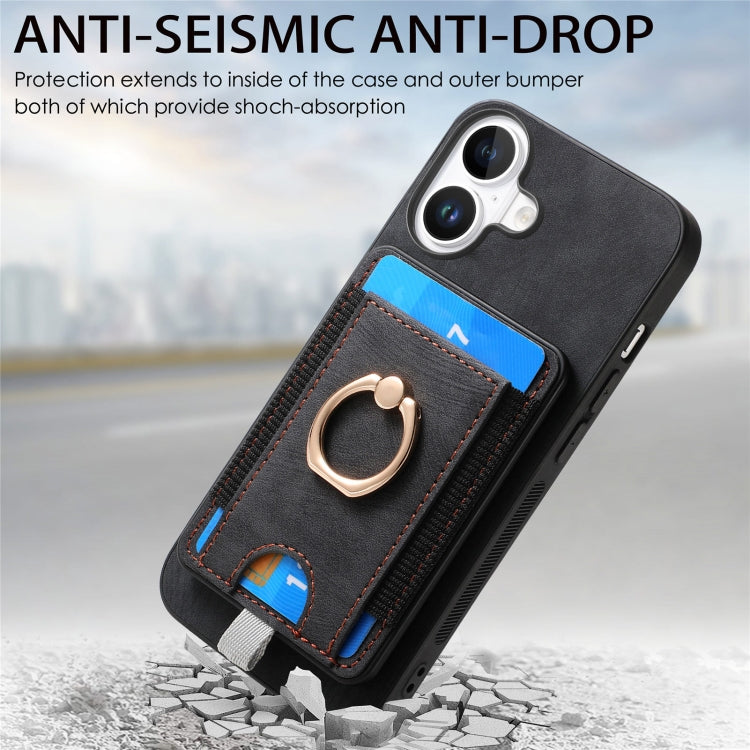 For  iPhone 16 Retro Splitable Magnetic Card Bag Leather Phone Case(Black) - iPhone 16 Cases by buy2fix | Online Shopping UK | buy2fix