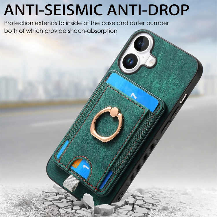 For  iPhone 16 Retro Splitable Magnetic Card Bag Leather Phone Case(Green) - iPhone 16 Cases by buy2fix | Online Shopping UK | buy2fix