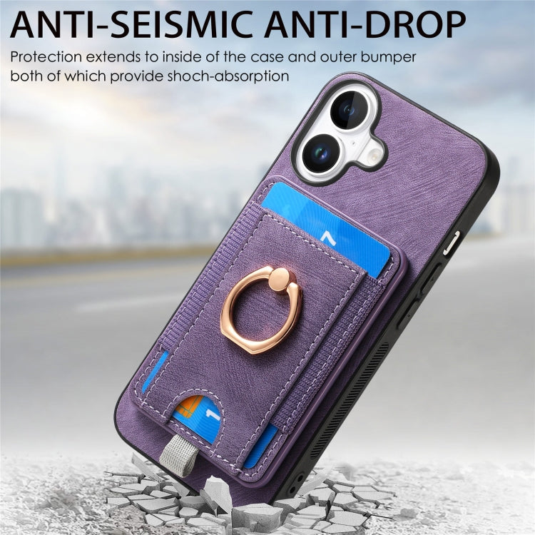 For  iPhone 16 Retro Splitable Magnetic Card Bag Leather Phone Case(Purple) - iPhone 16 Cases by buy2fix | Online Shopping UK | buy2fix