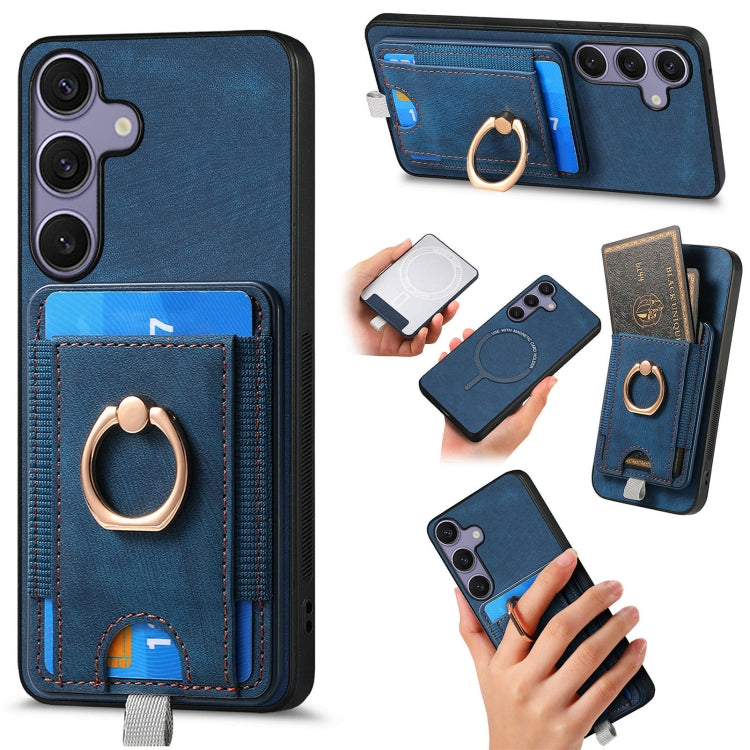 For Samsung Galaxy S25+ 5G Retro Splitable Magnetic Card Bag Leather Phone Case(Blue) - Galaxy Phone Cases by buy2fix | Online Shopping UK | buy2fix