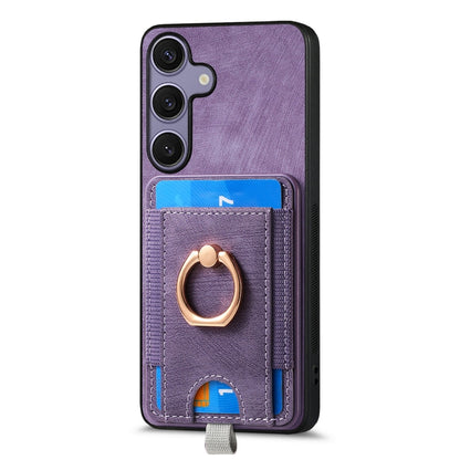 For Samsung Galaxy S25+ 5G Retro Splitable Magnetic Card Bag Leather Phone Case(Purple) - Galaxy Phone Cases by buy2fix | Online Shopping UK | buy2fix