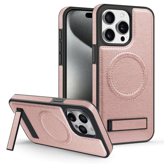 For iPhone 15 Pro Max Multi-function Holder MagSafe PU Phone Case(Rose Gold) - iPhone 15 Pro Max Cases by buy2fix | Online Shopping UK | buy2fix