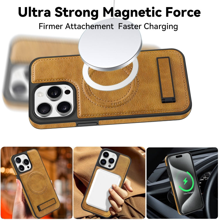 For iPhone 15 Pro Multi-function Holder MagSafe PU Phone Case(Black) - iPhone 15 Pro Cases by buy2fix | Online Shopping UK | buy2fix