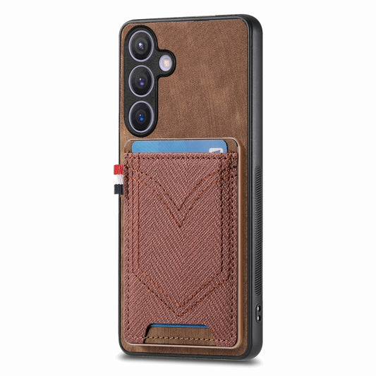 For Samsung Galaxy S25+ 5G Denim Texture Leather Skin Phone Case with Card Slot(Brown) - Galaxy S25+ 5G Cases by buy2fix | Online Shopping UK | buy2fix