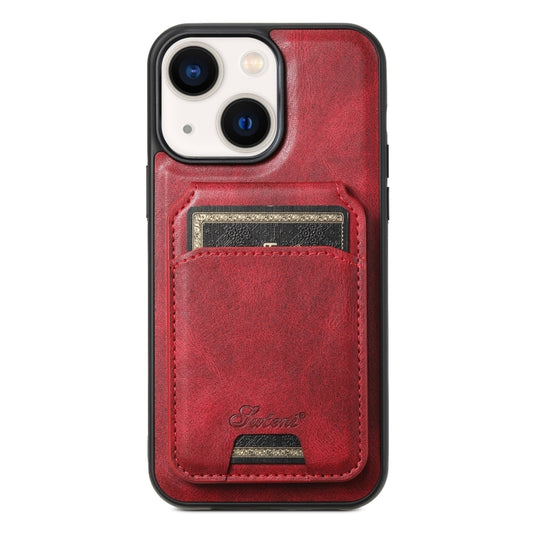 For iPhone 14 Plus Suteni H15 MagSafe Oil Eax Leather Detachable Wallet Back Phone Case(Red) - iPhone 14 Plus Cases by Suteni | Online Shopping UK | buy2fix