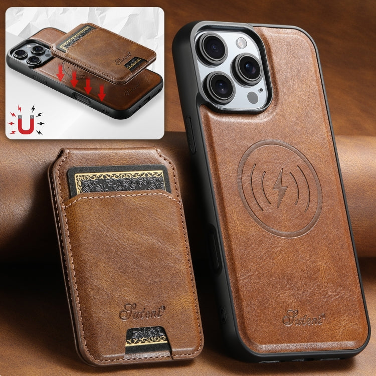 For iPhone 16 Pro Suteni H15 MagSafe Oil Eax Leather Detachable Wallet Back Phone Case(Brown) - iPhone 16 Pro Cases by Suteni | Online Shopping UK | buy2fix