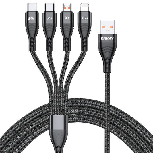 ENKAY 4-in-1 6A USB-A to Type-C / 8 Pin / Micro USB Multifunction Fast Charging Cable, Cable Length:2m(Black) - Multifunction Cable by ENKAY | Online Shopping UK | buy2fix