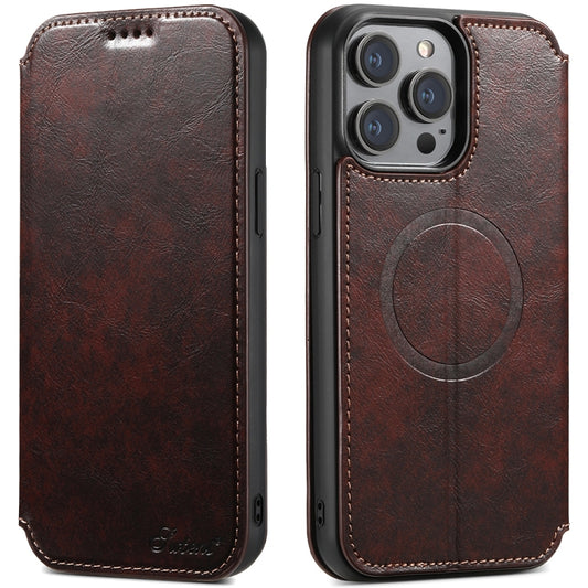 For iPhone 15 Pro Max Suteni J05 Leather Magnetic MagSafe Phone Case(Brown) - iPhone 15 Pro Max Cases by Suteni | Online Shopping UK | buy2fix