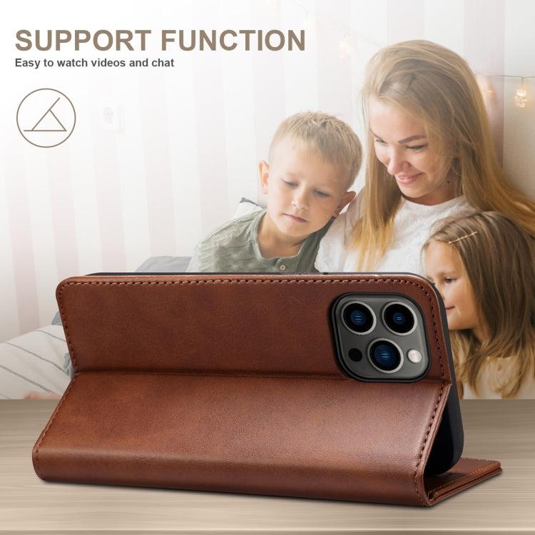 For iPhone 16 Suteni Calf Texture Horizontal Flip Leather Phone Case(Brown) - iPhone 16 Cases by Suteni | Online Shopping UK | buy2fix