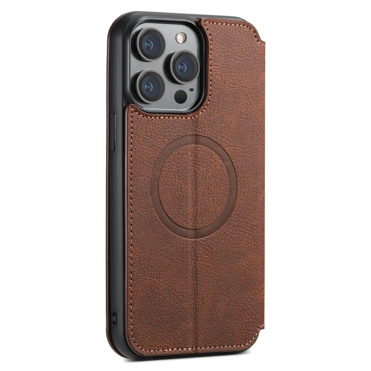 For iPhone 15 Plus Suteni J06 Retro Matte Litchi Texture Leather Magnetic Magsafe Phone Case(Brown) - iPhone 15 Plus Cases by Suteni | Online Shopping UK | buy2fix