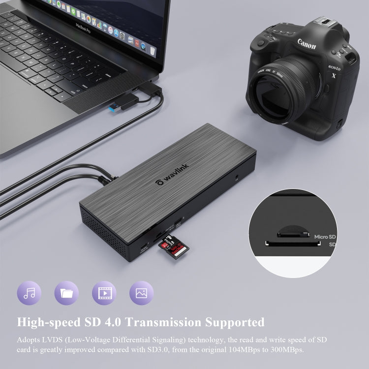 WAVLINK UG69PD10 1 to 4 Screens 4K/5K AV Transfer USB-C to HD Type-C Docking Station Hub, Plug:EU Plug - USB HUB by WAVLINK | Online Shopping UK | buy2fix