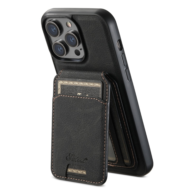 For iPhone 12 Pro Suteni H17 Litchi Texture Leather MagSafe Detachable Wallet Phone Case(Black) - iPhone 12 / 12 Pro Cases by Suteni | Online Shopping UK | buy2fix