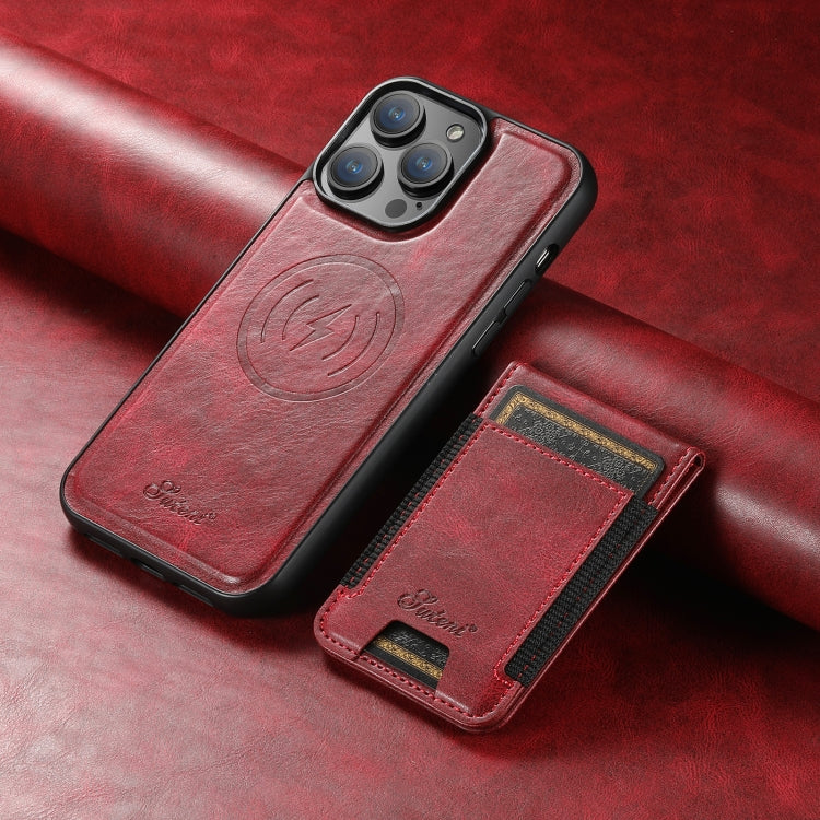 For iPhone 14 Suteni H17 Oil Eax Leather MagSafe Detachable Wallet Phone Case(Red) - iPhone 14 Cases by Suteni | Online Shopping UK | buy2fix