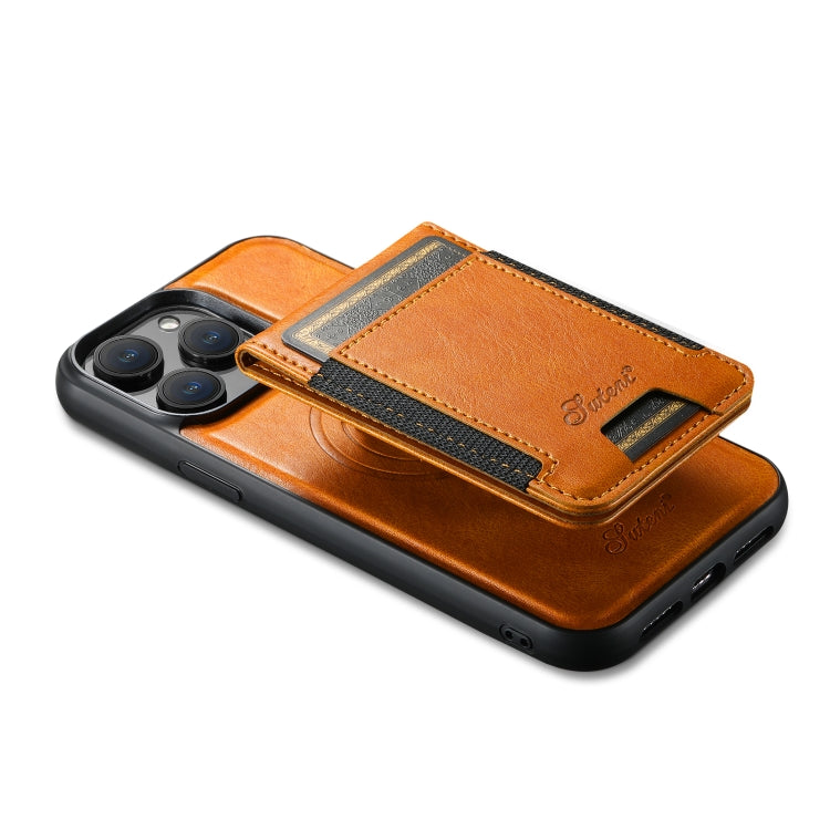 For iPhone 14 Pro Suteni H17 Oil Eax Leather MagSafe Detachable Wallet Phone Case(Khaki) - iPhone 14 Pro Cases by Suteni | Online Shopping UK | buy2fix