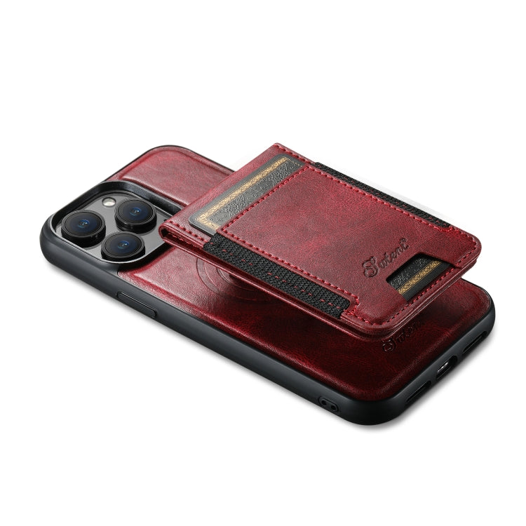 For iPhone 13 Suteni H17 Oil Eax Leather MagSafe Detachable Wallet Phone Case(Red) - iPhone 13 Cases by Suteni | Online Shopping UK | buy2fix