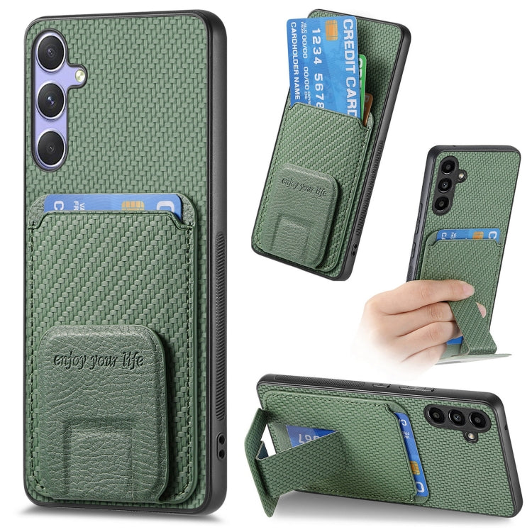 For Samsung Galaxy S25+ 5G Carbon Fiber Card Bag Fold Stand Phone Case(Green) - Galaxy S25+ 5G Cases by buy2fix | Online Shopping UK | buy2fix