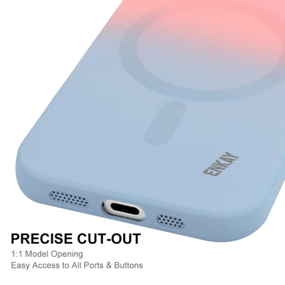 For iPhone 16 ENKAY Hat-Prince MagSafe Rainbow Gradient Silicone Phone Case with Lens Film(Pink Blue) - iPhone 16 Cases by ENKAY | Online Shopping UK | buy2fix