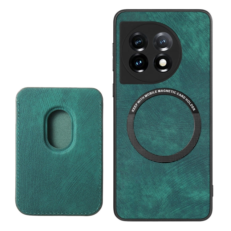 For OnePlus 11 Retro Leather Card Bag Magnetic Phone Case(Green) - OnePlus Cases by buy2fix | Online Shopping UK | buy2fix