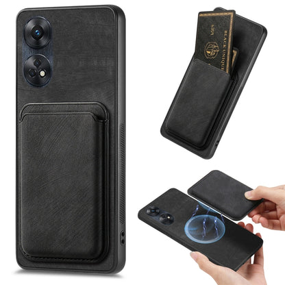 For OPPO Reno8 T 4G Retro Leather Card Bag Magnetic Phone Case(Black) - OPPO Cases by buy2fix | Online Shopping UK | buy2fix