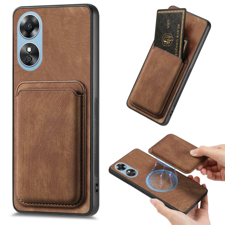 For OPPO A17 Retro Leather Card Bag Magnetic Phone Case(Brown) - OPPO Cases by buy2fix | Online Shopping UK | buy2fix