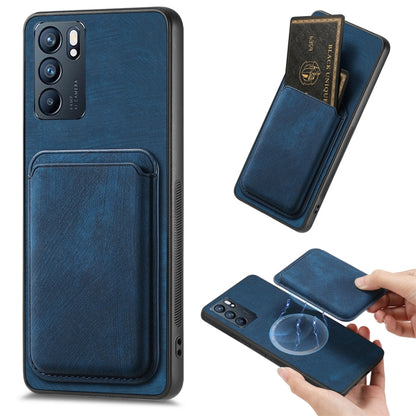 For OPPO Reno6 5G Retro Leather Card Bag Magnetic Phone Case(Blue) - OPPO Cases by buy2fix | Online Shopping UK | buy2fix