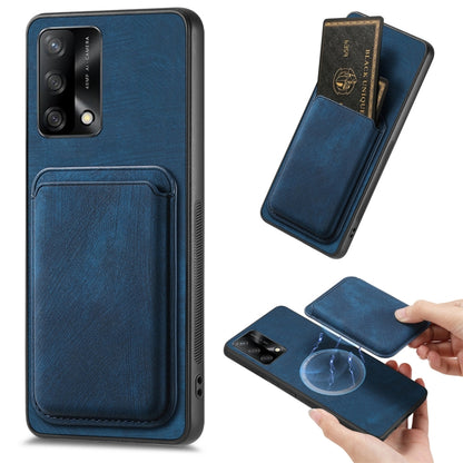 For OPPO F19 Retro Leather Card Bag Magnetic Phone Case(Blue) - OPPO Cases by buy2fix | Online Shopping UK | buy2fix