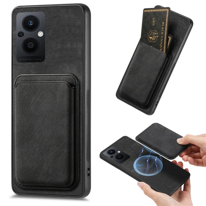 For OPPO Reno7 Z 5G/F21 Pro 5G Retro Leather Card Bag Magnetic Phone Case(Black) - OPPO Cases by buy2fix | Online Shopping UK | buy2fix
