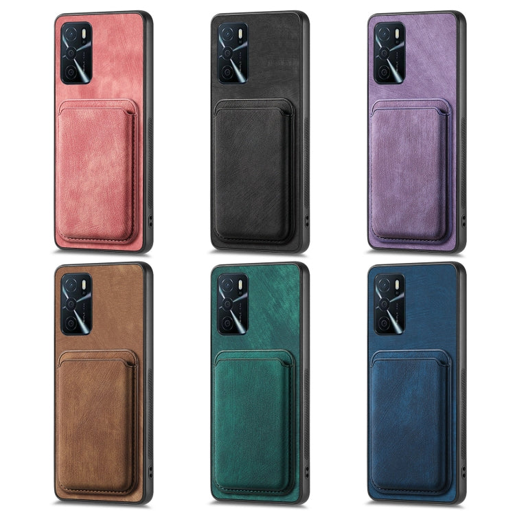 For OPPO Reno9 5G Retro Leather Card Bag Magnetic Phone Case(Purple) - OPPO Cases by buy2fix | Online Shopping UK | buy2fix