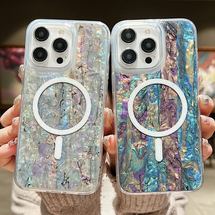 For iPhone 15 Plus Shell Texture Multicolor MagSafe TPU Phone Case(Peacock Blue) - iPhone 15 Plus Cases by buy2fix | Online Shopping UK | buy2fix