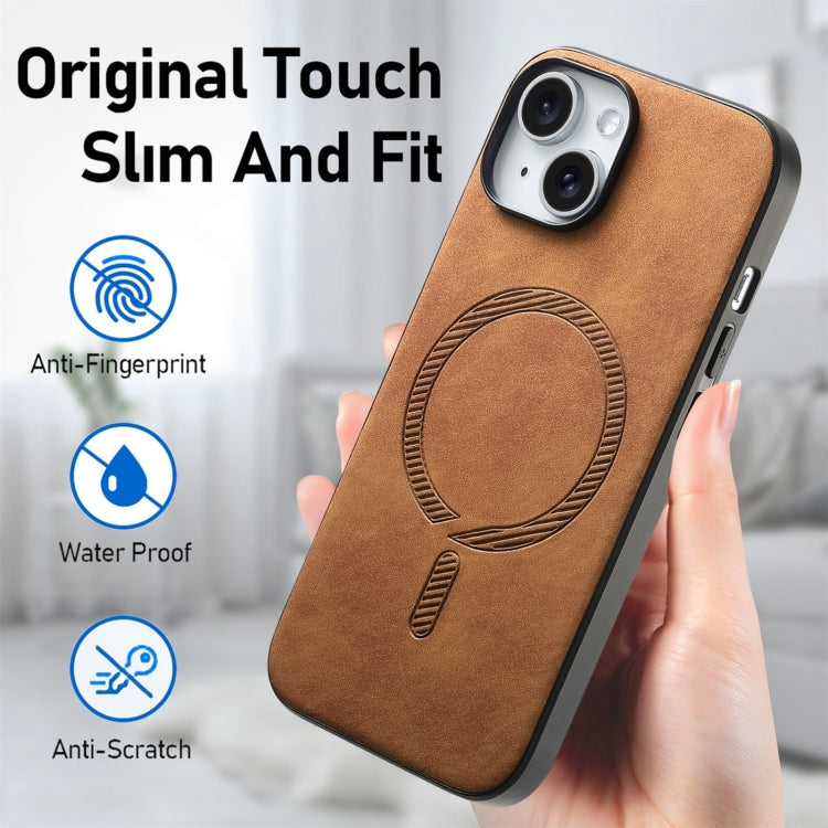 For iPhone 16 Solid Color Retro Magsafe PU Back Cover Phone Case(Brown) - iPhone 16 Cases by buy2fix | Online Shopping UK | buy2fix