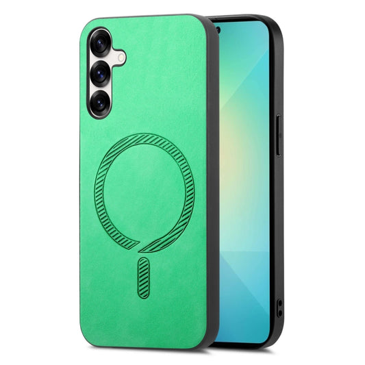 For Samsung Galaxy S25+ 5G Solid Color Retro Magsafe PU Back Cover Phone Case(Green) - Galaxy S25+ 5G Cases by buy2fix | Online Shopping UK | buy2fix