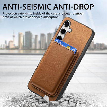 For Samsung Galaxy S25 5G Retro Magsafe Card Bag PU Back Cover Phone Case(Brown) - Galaxy S25 5G Cases by buy2fix | Online Shopping UK | buy2fix