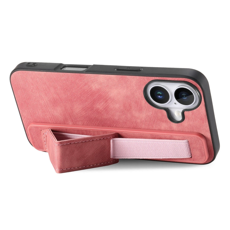 For iPhone 16 Retro Wristband Holder Leather Back Phone Case(Pink) - iPhone 16 Cases by buy2fix | Online Shopping UK | buy2fix