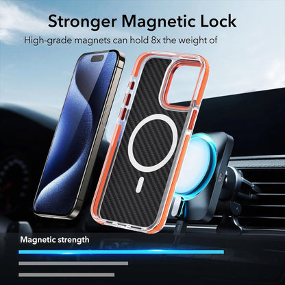 For iPhone 15 Plus Magsafe Dual-Color Carbon Fiber Phone Case(Orange) - iPhone 15 Plus Cases by buy2fix | Online Shopping UK | buy2fix