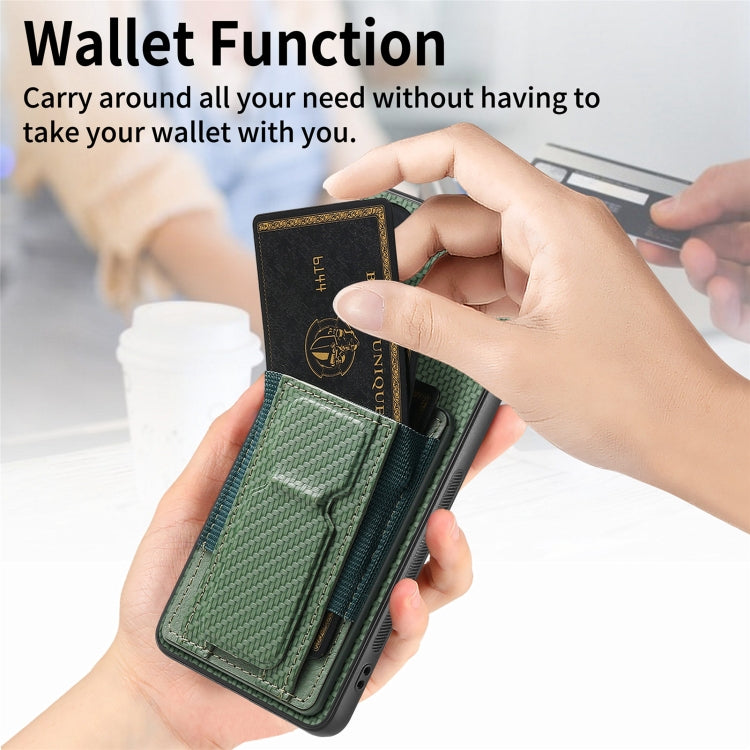 For Motorola Moto G Stylus 5G 2024 Carbon Fiber Fold Stand Elastic Card Bag Phone Case(Green) - Motorola Cases by buy2fix | Online Shopping UK | buy2fix