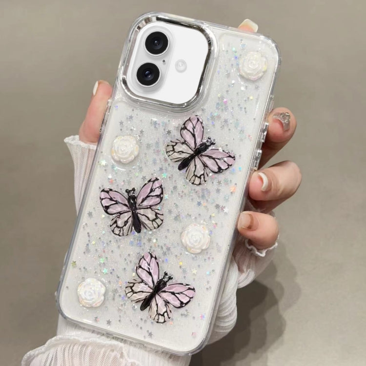 For iPhone 16 Glitter 3D Butterfly TPU Phone Case(Pink) - iPhone 16 Cases by buy2fix | Online Shopping UK | buy2fix