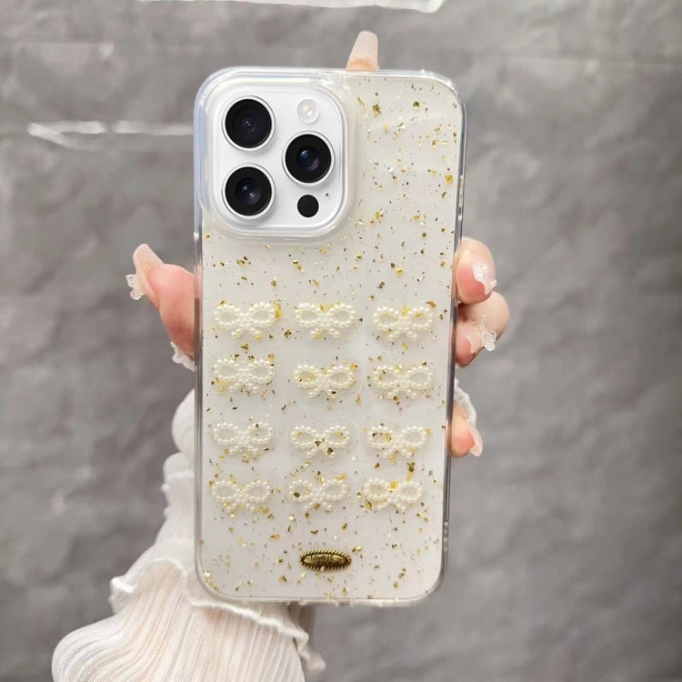 For iPhone 16 Pro Gold Foil Pearl Bow TPU Phone Case(Bow) - iPhone 16 Pro Cases by buy2fix | Online Shopping UK | buy2fix