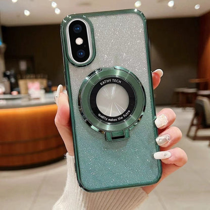 For iPhone XS Max Electroplated Holder Gradient Glitter Magsafe Phone Case(Green) - More iPhone Cases by buy2fix | Online Shopping UK | buy2fix