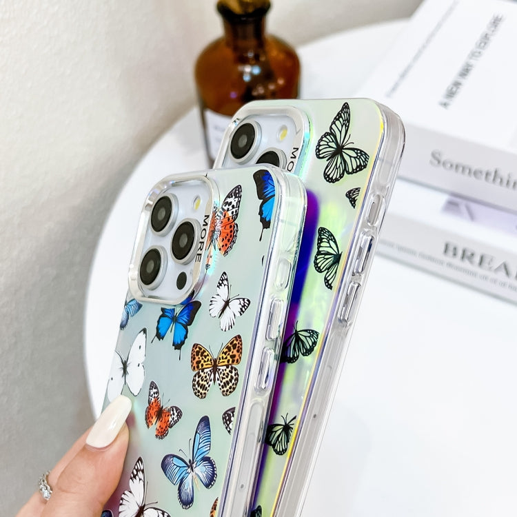 For iPhone 16 Electroplating Laser Butterfly Phone Case with Wrist Strap(Color Butterflies AB1) - iPhone 16 Cases by buy2fix | Online Shopping UK | buy2fix