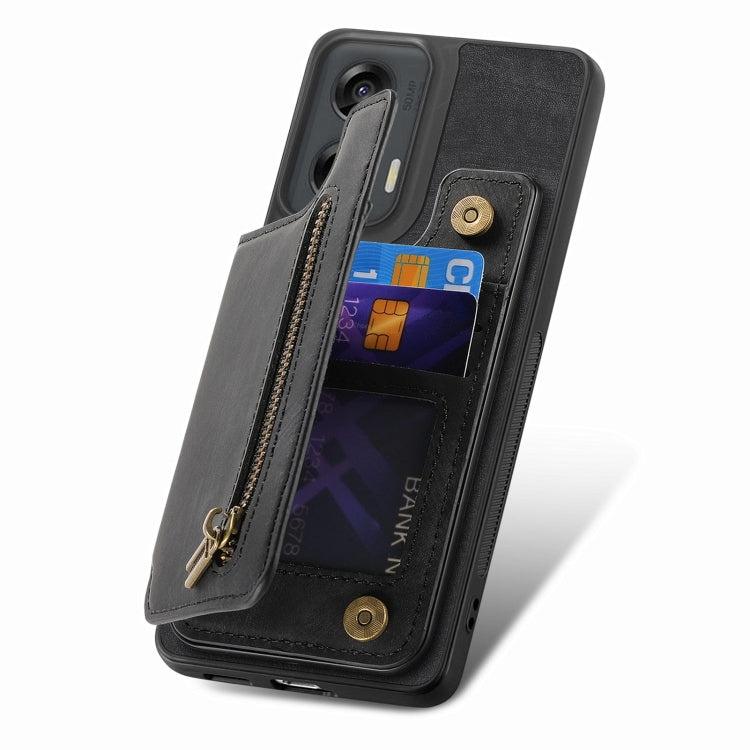 For Motorola G Stylus 5G 2024 Retro Leather Zipper Wallet Back Phone Case(Black) - Motorola Cases by buy2fix | Online Shopping UK | buy2fix