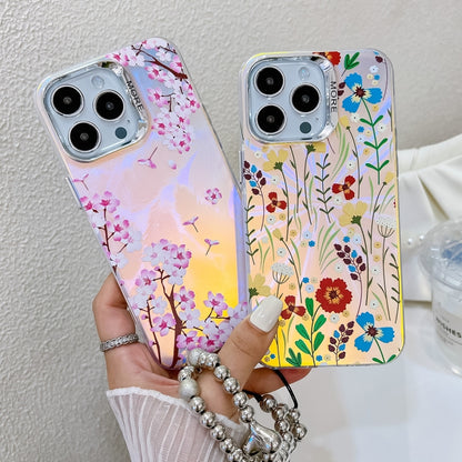 For iPhone 16 Pro Electroplating Laser Flower Phone Case with Wrist Strap(Zinnia AH9) - iPhone 16 Pro Cases by buy2fix | Online Shopping UK | buy2fix