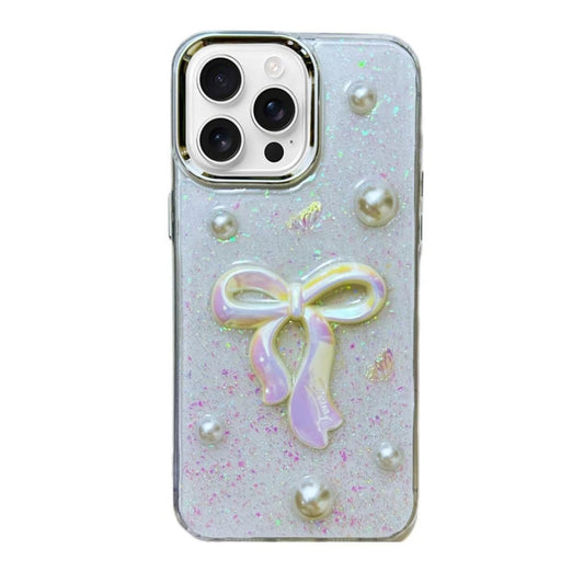 For iPhone 16 Pro Max 3D Bow Pearl Love Flower TPU Phone Case(Pearl Bow) - iPhone 16 Pro Max Cases by buy2fix | Online Shopping UK | buy2fix